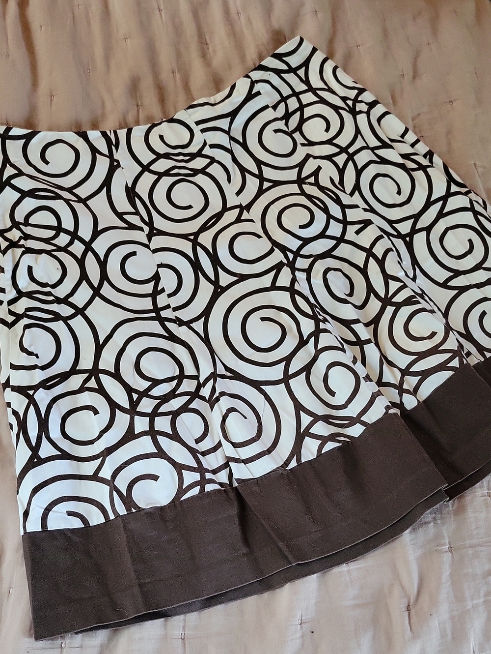 Chocolate Brown & White Geometric Swirl Cotton A-Line Skirt